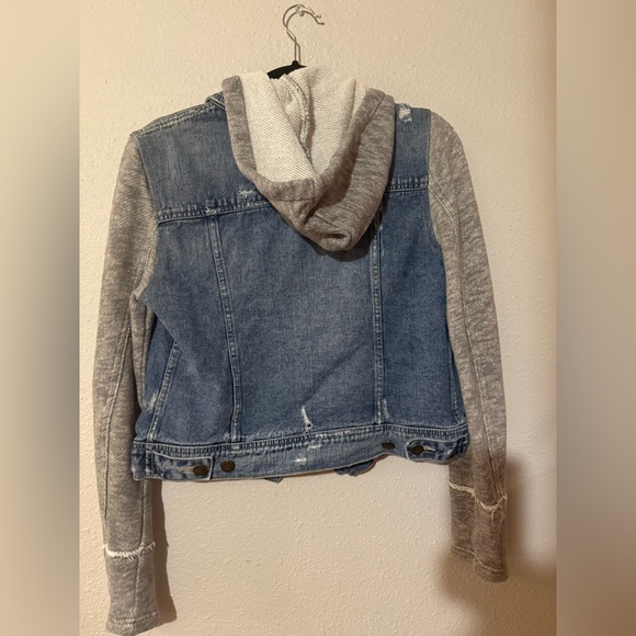FREE PEOPLE KNIT SWEATSHIRT HOODED DENIM JACKET SMALL - Picture 4 of 4